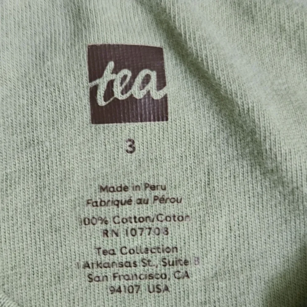 Tea Collection Sage Green Koi Fish Long Sleeve Graphic Tee 100% Cotton Size 3